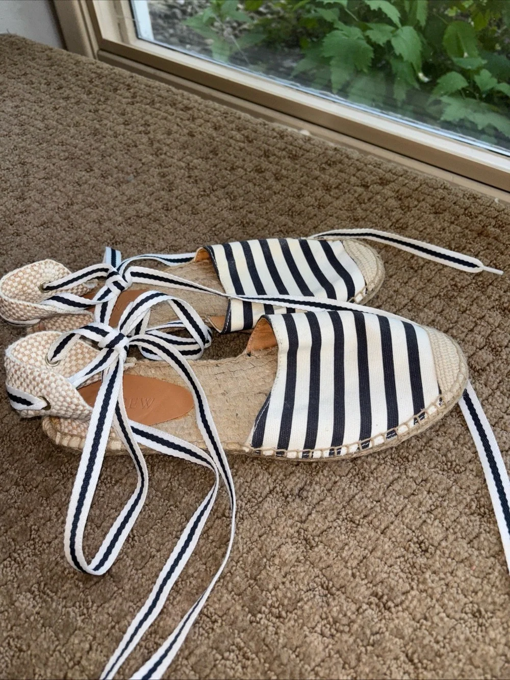 J crew Striped Canvas Espadrille Tie Sandals - Navy & White women’s 9.5